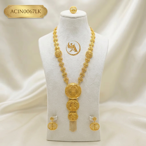 Luxury Arabic Gold Plated Flower Box Chain Long Necklace Set for Women Dubai Style <b>Bridal</b> Jewelry Statement Pendant Earrings - Product Image 1