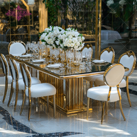 Table de mariage moderne en acier inoxydable avec plateau en verre miroir doré, durable, rectangulaire, pour extérieur, hôtel, banquet, salle à manger, mariage