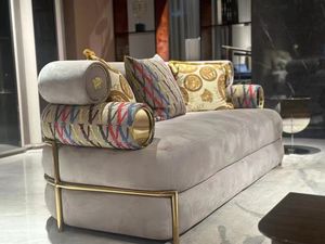 Sofa kain bordir belakang melengkung mewah furnitur desain Modern Sofa Sofa bingkai Titanium tabung baja tahan karat beludru buram - Product Image 3