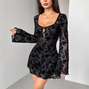 <span class=keywords><strong>Robe</strong></span> d'automne 2026 Nouvelle Collection – Flocage, Manches Longues, Motifs Floraux, Découpes et Nœud – Vêtements Femme - Product Image 3
