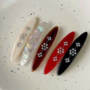 Pince à cheveux vintage en acétate avec strass, pince latérale ovale pour frange, accessoires capillaires rétro - Product Image 2