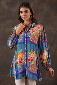 Compre una Camisa Túnica Extra Grande con Estampado Botánico para Mujer, Manga Larga, Informal, Colección de Ropa de Diseñador - Product Image 5
