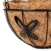 Panier suspendu en fil métallique noir avec doublure en fibre de coco pour décoration extérieure de jardin et patio, pot de fleurs robuste – Vente en gros