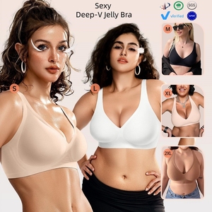 Reggiseno Senza Cuciture Wireless a Tinta Unita con Scollo Profondo a V per <span class=keywords><strong>Taglie</strong></span> Forti - Product Image 1
