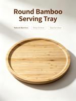 Plateau de service rond en bambou avec rebord surélevé, plateau en bois naturel pour le petit-déjeuner, le thé, le café, les collations