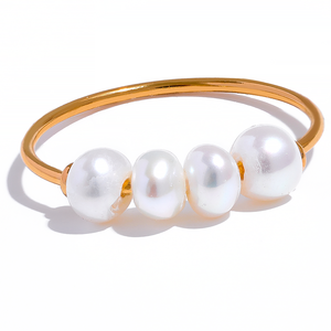 <span class=keywords><strong>Bague</strong></span> fine pour <span class=keywords><strong>femme</strong></span> JINYOU 690 en acier inoxydable couleur or, avec perles d'eau douce naturelles, étanche, plaquée PVD, bijoux. - Product Image 1