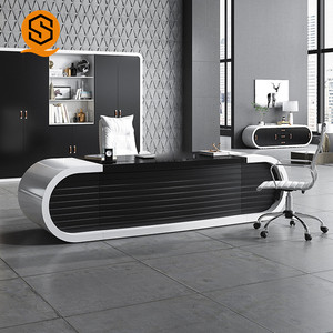 Escritorio de acrílico semicircular elegante para oficina en casa, mesa de ordenador Director Ceo con cajón - Product Image 2