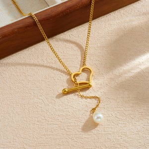 Heart Shape Geometric Necklace Faux Pearl Tassel Pendant Clavicle Chain Everyday Wear - Product Image 3