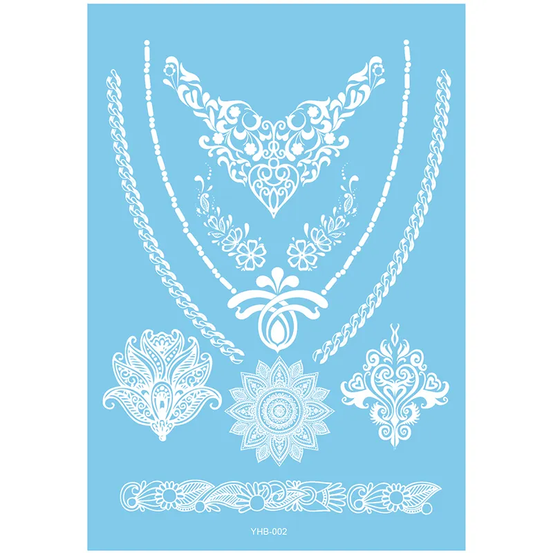 YHB White-002 white lace temporary tattoo stickers custom necklace design stickers
