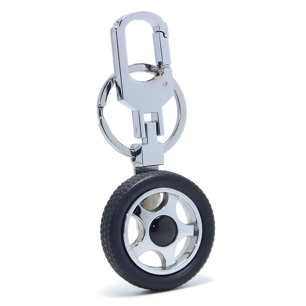 3D Creative Auto Onderdelen Band Model Auto Wheel Tyre Gift Spinning Sleutelhanger Ring Houder Karabijnhaak Draaien Metalen Rubber Band sleutelhanger