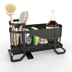 Support d'éponge noir pour évier de cuisine, en acier inoxydable, organisateur de rangement sous évier pour cuisine - Product Image 5