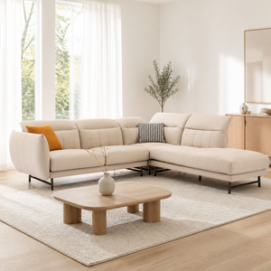 Sofá con costuras de canal, en forma de L, con chaise longue y brazos de ala, patas metálicas delgadas de perfil bajo, sofá compacto para sala de estar, hotel, villa - Product Image 2