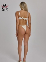 Groothandel Gestructureerde Bikini Fabrikant Aangepaste logo Badkleding Effen Zijband Dames Tweedelig Zwempak
