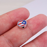 10mm bricolage bijoux personnalisés résultats accessoires faisant en acier inoxydable émaillé Porto Rico drapeau breloques pendentif entretoise perles