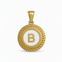 Collier pendentif rond en acier inoxydable plaqué or 18 carats avec chaîne en bambou, style vintage pour hommes et femmes