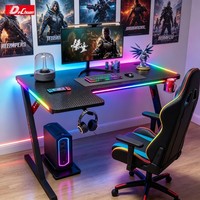 Bureau de jeu en forme de L extensible, table d'angle réversible avec station de travail gaming RGB pour les distributeurs