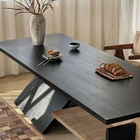 Ensemble de table à manger de luxe en bois massif de style nordique moderne avec 4 chaises et un banc de maison noir