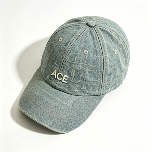 หมวกเบสบอลยีนส์วินเทจ OEM แบบ 6 แผง พร้อมโลโก้ ACE ปักลายและพิมพ์นูนยาง ขนาดเดียว - Product Image 5
