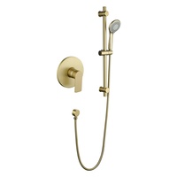 Kit de douche mural avec barre coulissante, finition or brossé, mitigeur encastré rond à levier unique, douchette à main multifonction ronde