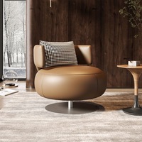 Fauteuil pivotant en cuir de style nordique avec dossier haut ergonomique et coussin moelleux pour hôtel, salon, chambre à coucher