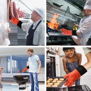 Wholesale Hot Sale BBQ Mitts Silicone Cooking Gloves Heat Resistant Pot Holders Microwave Safe Kitchen <b>Long</b> Silicone Oven Mitt - Product Image 5