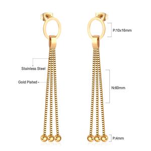 ต่างหูทรงสี่เหลี่ยมแบบห้อย ดีไซน์เนอร์แบรนด์ดัง ขายส่ง ผลิตจากเหล็กกล้าไร้สนิมขัดเงา ชุบทอง - Product Image 2