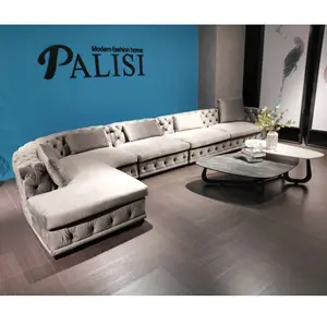 Latest Modern Hotel Project Furniture Living Room L Shape Corner Penisula Tufted Sofa Set Velvet Luxury Furniture