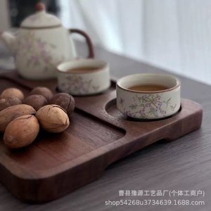 Acacia Wood <b>Tea</b> <b>Tray</b> Three Hole Solid Wood Multifunctional Serving <b>Tray</b> For <b>Tea</b> Coffee And Dessert - Product Image 4