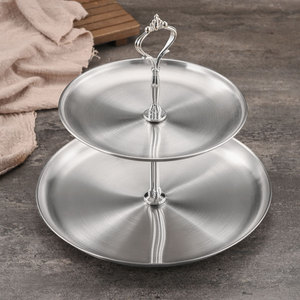 Bandeja de postres de acero inoxidable de varios niveles para exhibir pasteles y frutas, bandeja de servicio para fiestas de té en hoteles, opciones de 2 y 3 niveles. - Product Image 2