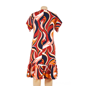 Robe décontractée élégante pour femme grande taille, col <span class=keywords><strong>Peter</strong></span> Pan, manches courtes, boutonnage simple, fente latérale - Product Image 3