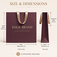 Sac cadeau en papier enduit bordeaux de luxe classique durable personnalisé avec poignées en ruban de satin et logo en feuille d'or – Vente en gros
