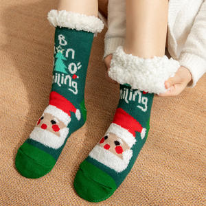 Chaussettes d'<span class=keywords><strong>hiver</strong></span> épaisses pour femmes avec pinces antidérapantes Chaussettes chaudes et floues Chaussettes de sol en molleton de corail Cadeaux de Noël - Product Image 1