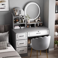 Ensemble coiffeuse moderne multifonctionnelle à 4 tiroirs avec chaise et meuble de rangement pour chambre, hôtel, salle de bain, salon, miroir inclus