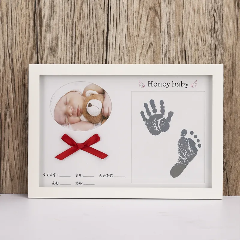 HOFINE Bingkai Gambar Cetak Tangan Bayi, Kit Tangan dan Jejak Kaki Kayu untuk Bayi Baru Lahir Bebas Mencuci Inkpad Aman