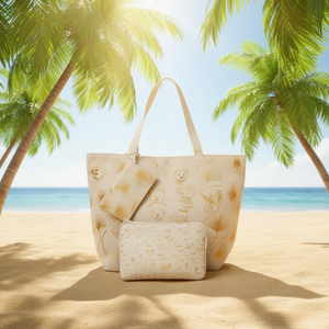 Bolso de playa de lino con estampado de oso dorado, 57x37x17cm, con bolsa pequeña para mujer, para uso en verano - Product Image 2
