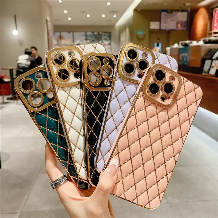 Mobile Phone Bags & Cases for iphone 14 13 12 11 pro max case cover 3d Gold Diamond Pattern Soft Phone Case electroplated