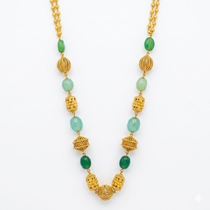 Antique 925 Silver <b>Necklace</b> with Dark Light Green Beads Long Chain Mala <b>Statement</b> Jewelry for Women Wedding Gift Party Wear - Product Image 1