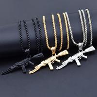 Tendance Hip Ice out Or Argent Ak 47 Gun Pendentif Collier pour Hommes Street Rap Rock Déclaration Bijoux