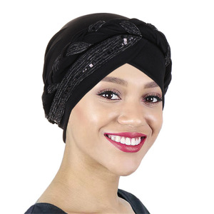 Hijab pañuelo para la cabeza envoltura árabe musulmán trenzado trenza <span class=keywords><strong>turbante</strong></span> gorra Bandanas <span class=keywords><strong>turbante</strong></span> africano con lentejuelas trenza <span class=keywords><strong>turbante</strong></span> sombrero para mujer - Product Image 4