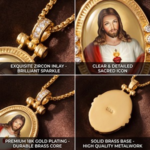 Colgante Ovalado Sagrado del Sagrado Corazón de <span class=keywords><strong>Jesús</strong></span>, Católico Tradicional, Hecho a Mano con Esmalte, Directo de Fábrica - Product Image 2