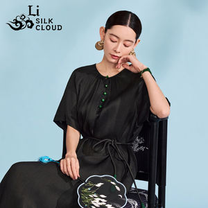 Vestido Largo Holgado de Seda de Morera con Estampado Digital, Cintura Natural, Estilo Chino Informal - Product Image 4