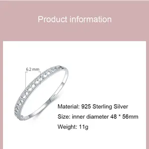 High Quality Women Bracelet 925 Sterling Silver Geometric CZ Hollow Open Cuff Bangles