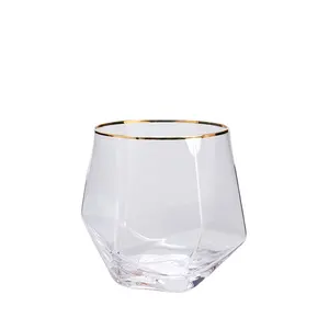 Copas de cristal con borde dorado, vasos de Whisky de lujo, copa de vino