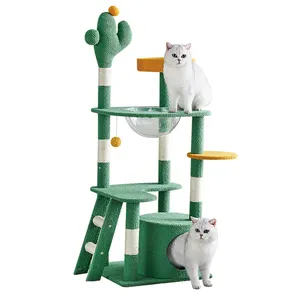 2024 alta qualità Custom di lusso gatto torre in legno Sisal albero con grande pesce persico e gatto letto Multi-gatto telaio giocattolo