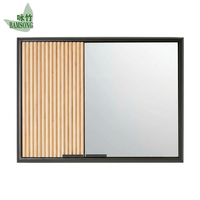 Armoire de salle de bain avec miroir, en bambou écologique, porte coulissante cannelée, rangement mural, armoire à pharmacie pour meuble de lavabo