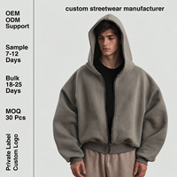Sweat à capuche zippé personnalisé pour homme, en polaire épaisse 300 g/m², style streetwear, coupe ample et oversize, épaules tombantes, imprimé, automne