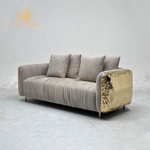 Boca Classic Villa Hochwertiges Couch-Sofa-Set Möbel Gold Italienischer Luxus Messingrahmen Nappaleder-Sofa - Product Image 5