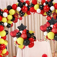 Décorations et cadeaux pour fête d'anniversaire, ballons en latex à thème rouge, noir, jaune et blanc, guirlande d'arche de ballons à pois et confettis