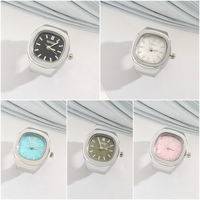 Montre à quartz carrée minimaliste, montre à porter sur le doigt fonctionnelle en temps réel, cadran 5 couleurs, boîtier plaqué 3 couches, bracelet élastique en acier inoxydable