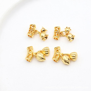 Ensemble de pendentifs en or véritable 18 carats, motif muguet, trois pièces, accessoires perlés en forme de lotus, perles pour bracelet DIY, D171 - Product Image 4